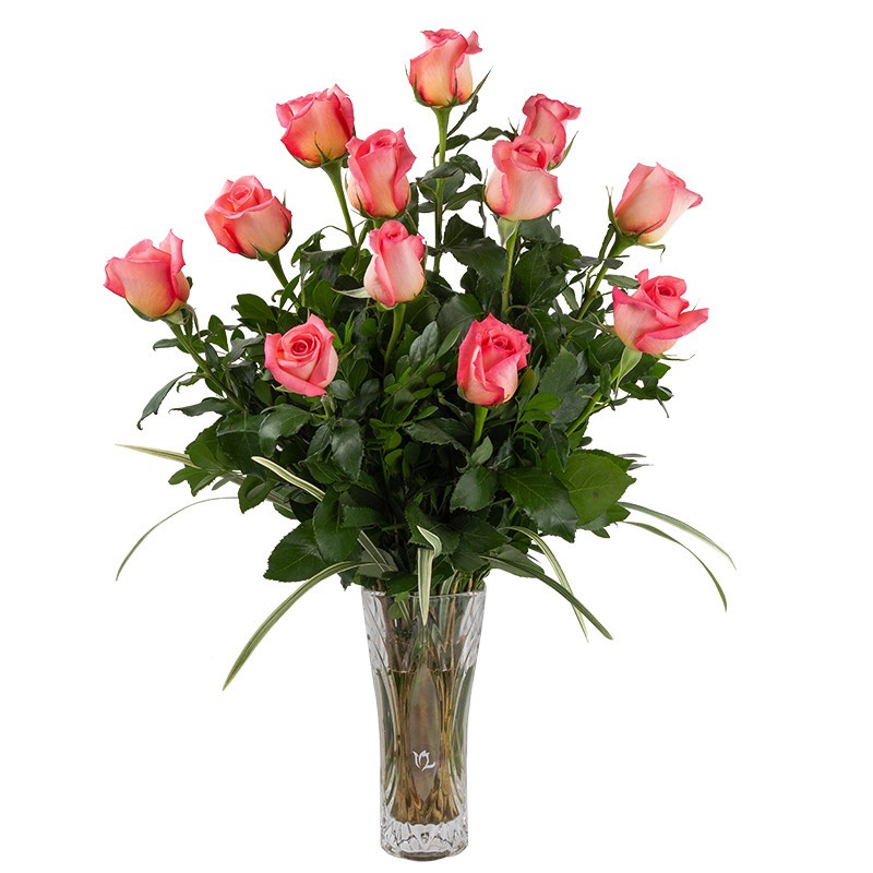 Arrangement of 12 roses in a vase