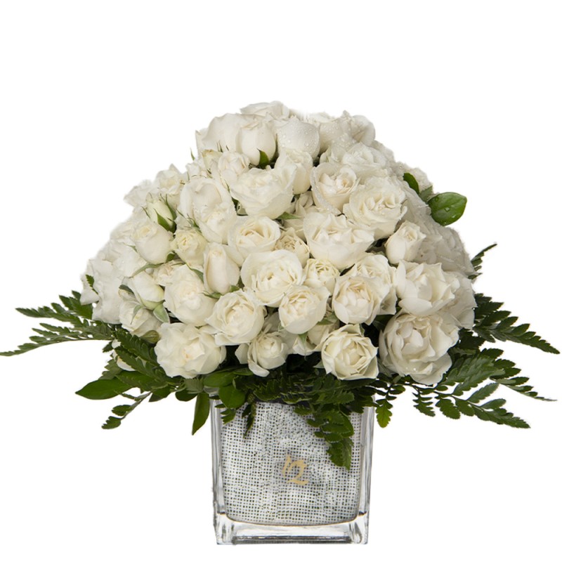 Bucket of mini white roses