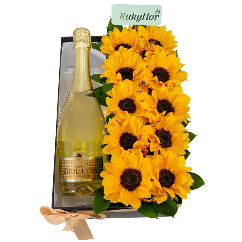 Pack with Sunflowers and wine