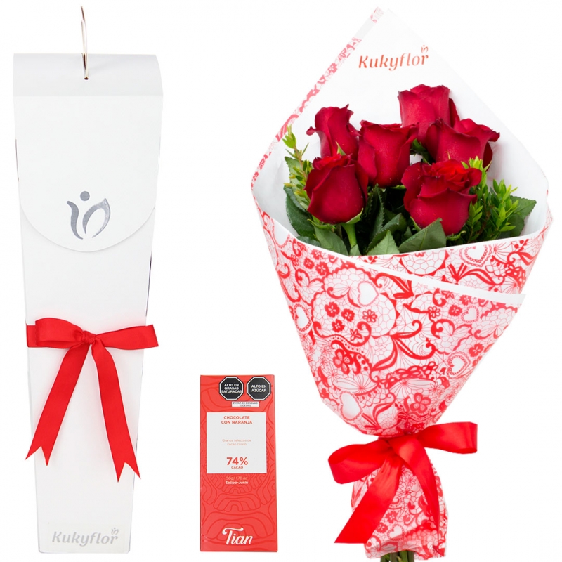 Pack Red Roses in box + chocolate