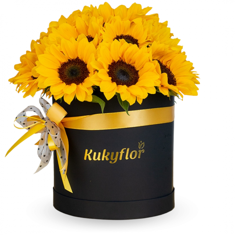 Hatbox of 20 Sunflowers