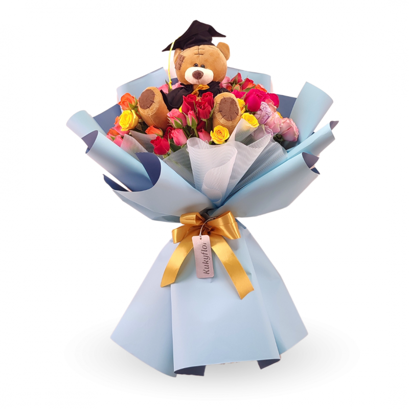 Bouquet of 20 mini multicolored roses and Dany Graduado