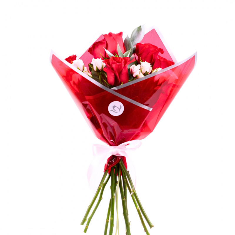 Bouquet of 6 red roses with mini roses